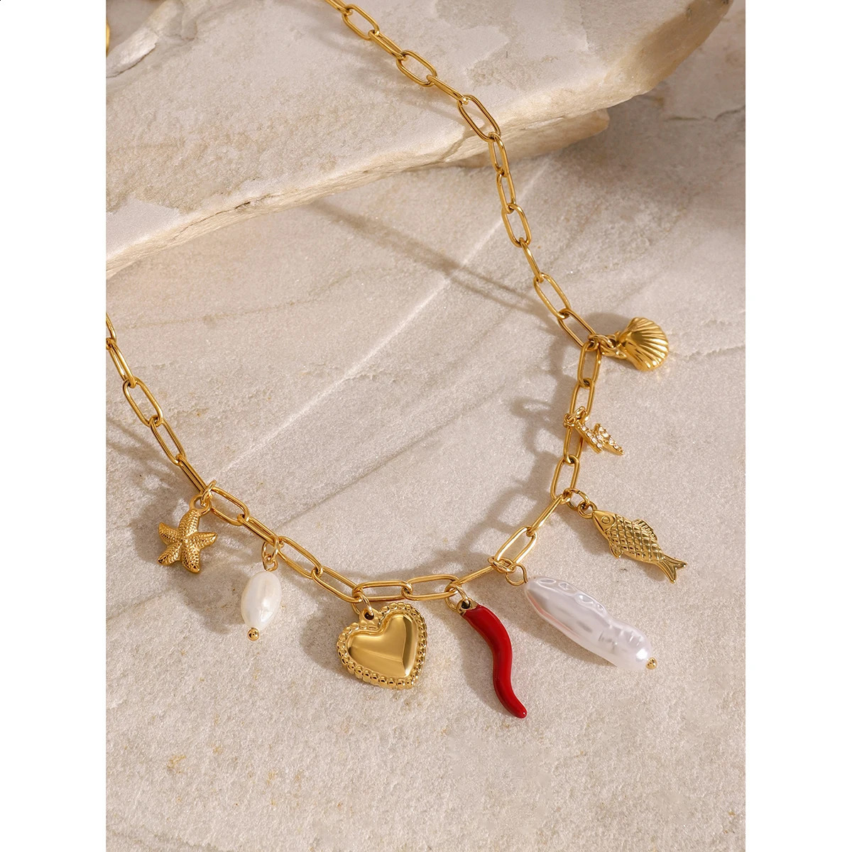Uworld Creative 316l Stainless Steel Red Chili Heart Multi Charm Pendant Necklace Personalized Jewelry Attractive Women Accessor 250206 - view 4