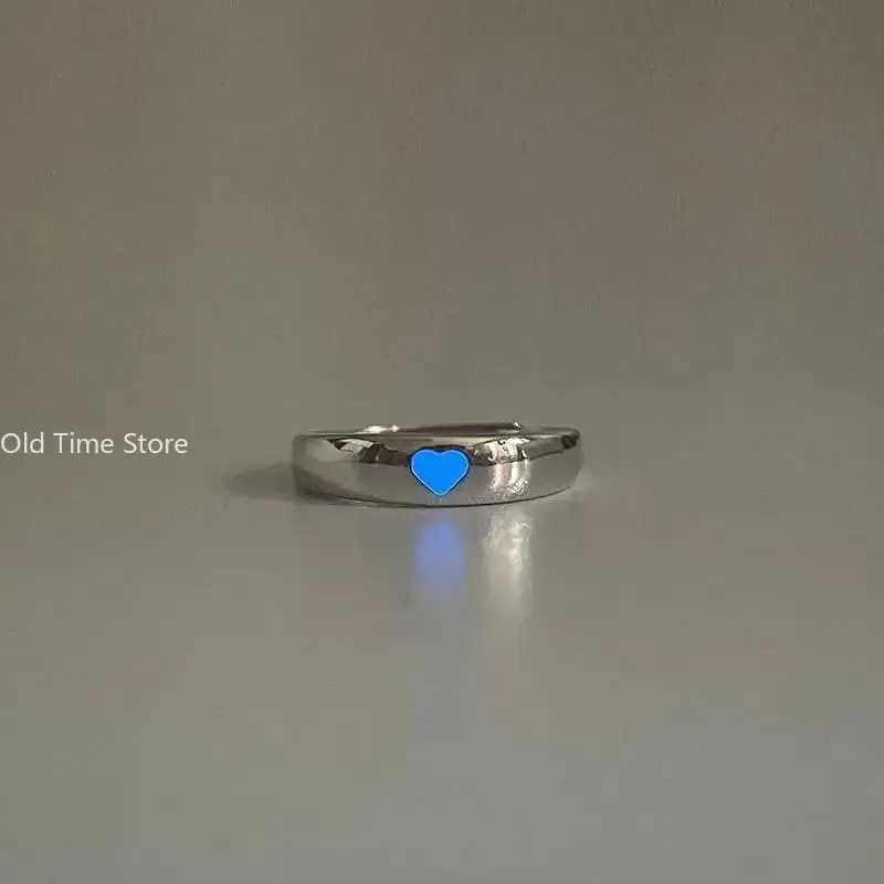 Blue Pink Luminous Ring For Couple Creative Love Heart Index Finger Ring Glowing In The Dark Rings Jewelry Valentines Day Gift W250207