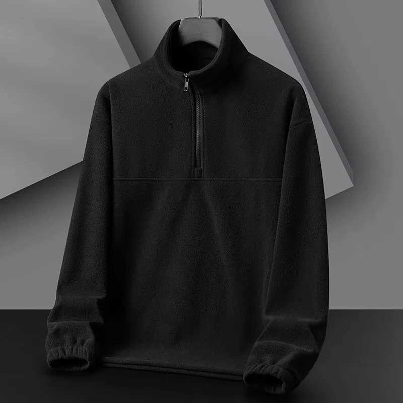 Autumn Winter Half Open Collar Lantern Long Sleeve Mens Clothing Pullover High-neck Solid Color Casual Zipper Boyfriend Tops W250207