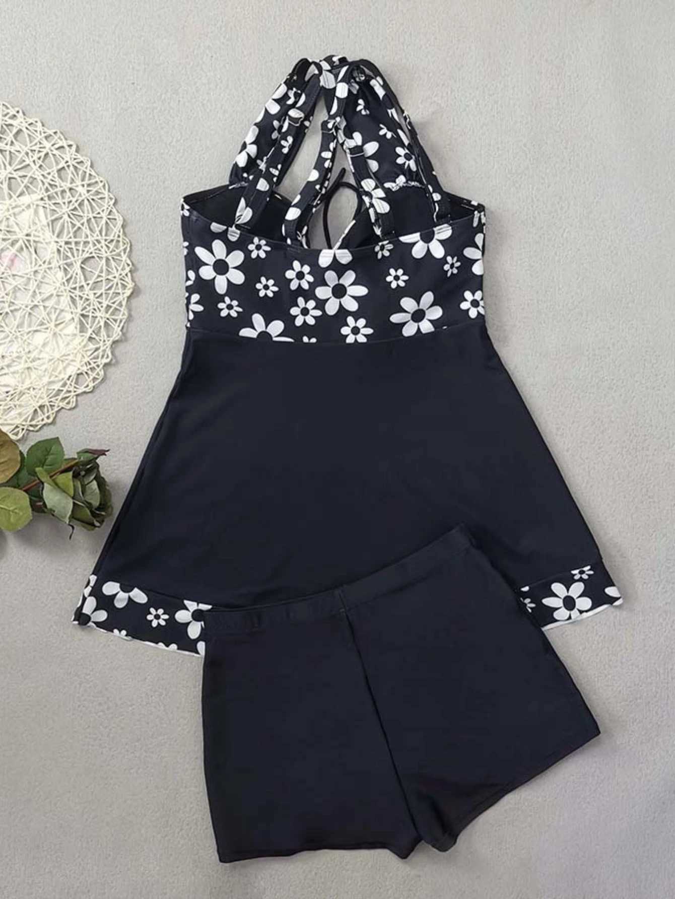 Flower Print Beach Skirt Bikini Set High Waist V-neck Suspender Backless Bathing Suit Womens Slimming Bikini Set 2025 NewXJ2500207