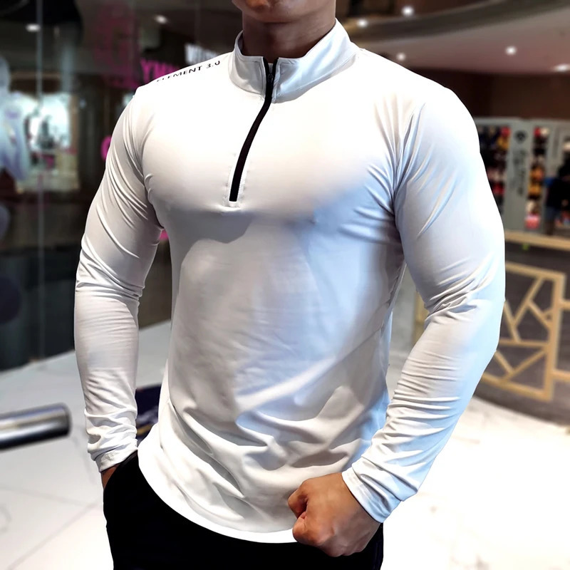 Autumn Winter Quick Dry Running Shirt Men T-shirt Long Sleeve Compression Shirts Gym T-shirt Fitness Sport Zipper Shirt 250206