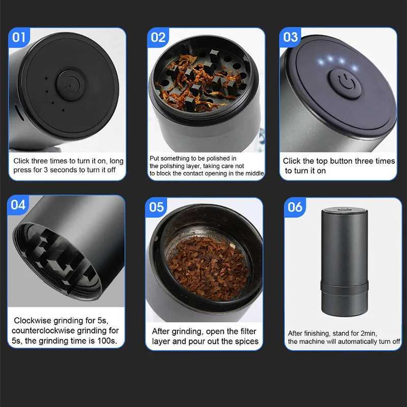 Household USB Tobacco Grinder Mini Electric Herbal Spice Mills Automatic Smoke Grass Crusher Smoking AccessoriesXJ250207