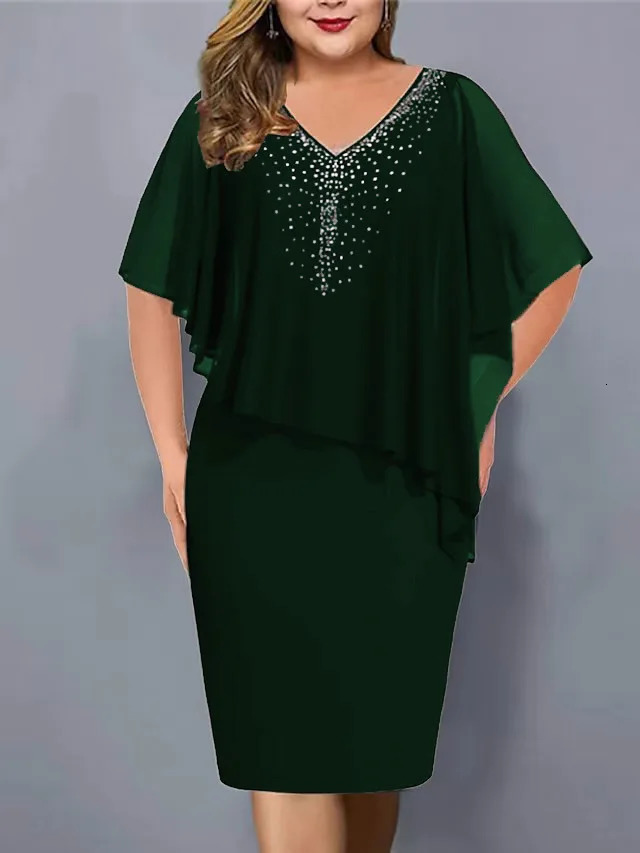 2024 Elegant Summer Party Dress Rhinestone Decor Daily Wear Bodycon Plus Size Chiffon Lady Banquet Dress 250207