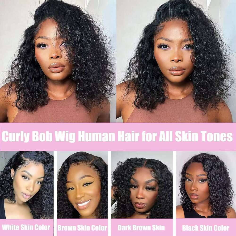 Wear Go Glueless Short Deep Human Hair Wigs Water Wave Frontal Kinky Curly Bob Transparent Lace Front Wig