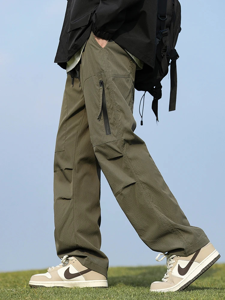 Outdoor Pants Men Waterproof Spring Summer Lightweight Outerwear Camping Cargo Pants with Zipper Pockets Drawstring Elastic Wais 250206