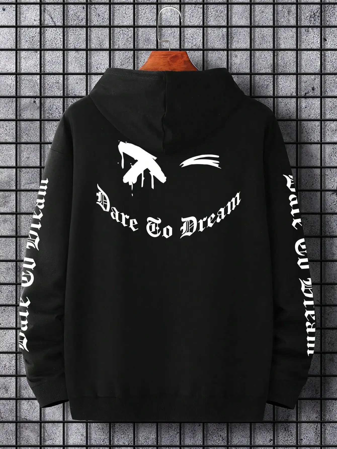 Dare Go Dream Art Words Printed Male Hoodies Street Fleece Clothing Man Hip Hop Autumn Pullovers Streetwear Hip Hop Streetwear W250207
