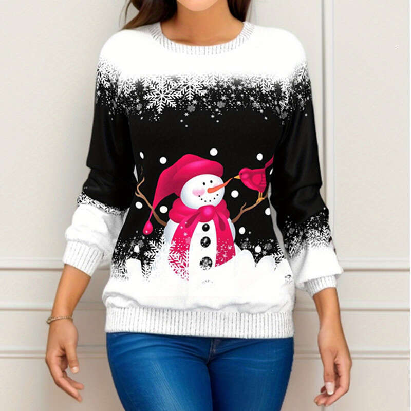 women's hot selg Christmas printed shoulder print t 2024 new casual versatile fashion clothing