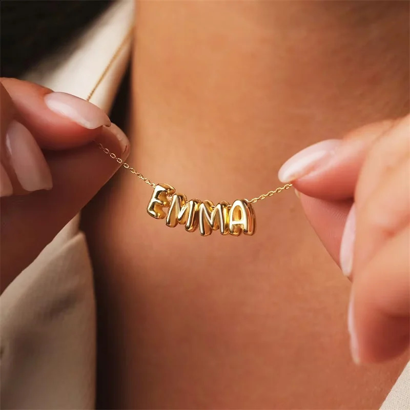 Bubble Letter Necklaces Custom 3D Bubble Letters Balloon Name Necklaces for Women 14K Gold Name Personalized Jewelry Gift 250206