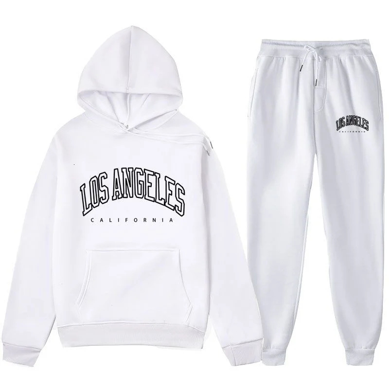 2024 LOS Los Angeles Letter Printed Same Color And Pants Set For Mens AutumnWinter With Velvet Hoodie 250207