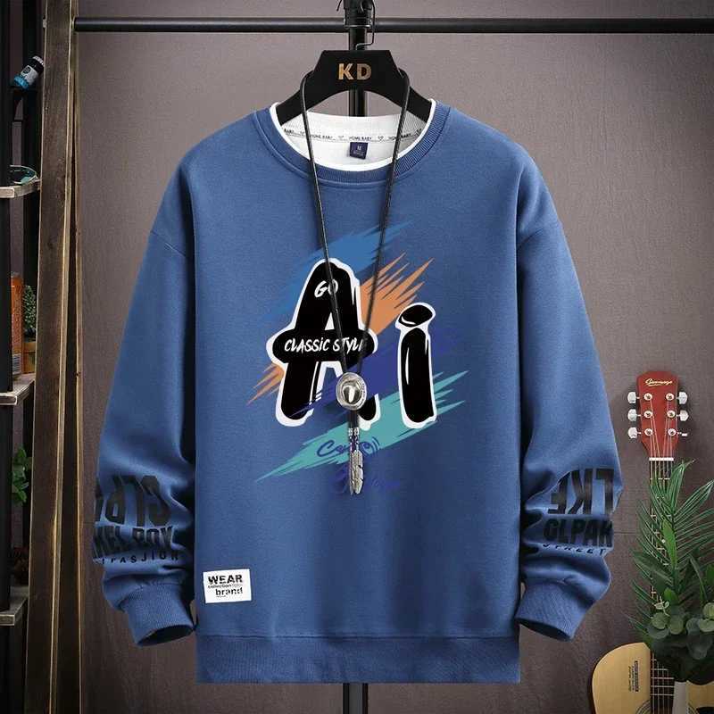 Autumn Mens Sweatshirt Trendy Printed Long Sleeve T-shirt Fashion Mens Clothing Khaki O Neck Harajuku Exclusive Design Top New W250207