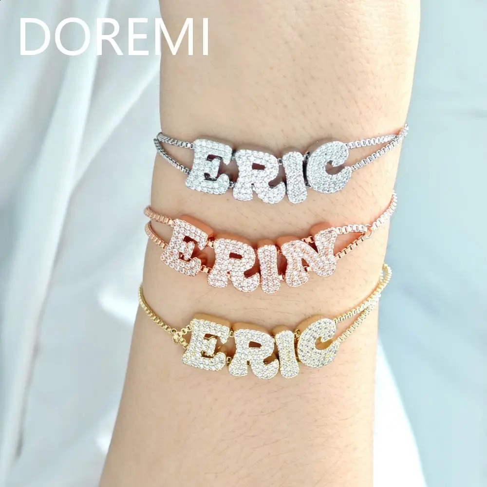 DOREMI Crystal Zircon Name Customized Letter Doubel Chain Mesh Dainty Sliding Slider Letter Personalize Name Bracelets 250206