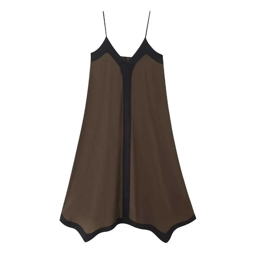 Brangdy TR 2024 Womens Patchwork Color Suspender Loose French Dress Robe Dresses on Sale Clearance Sexy Come Long PartyXJ2500207