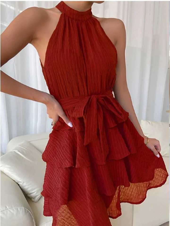 Stylish Sveless Off Shoulder lti-Layered Ruffle Edge Dress Womens Solid Color Mini Dress Party A Line DressesXJ2500207