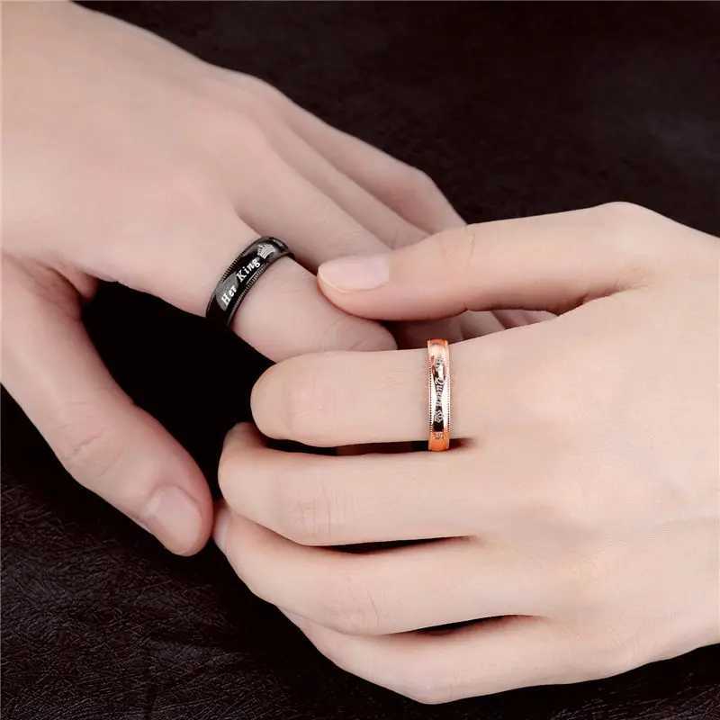 Fashion Couple Rings Her King His Queen Promise Ring Romantic Blue Zircon Crown Ring Anniversary Wedding Band Jewelry Gifts W250207