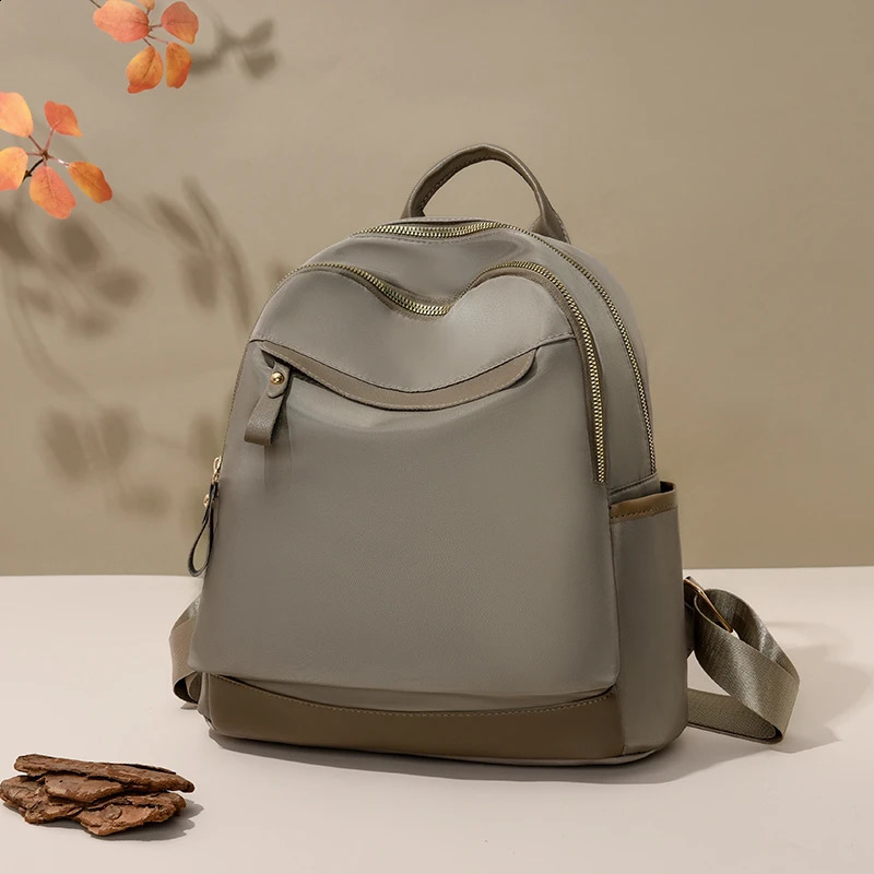 Oxford Zipper Backpack Solid Color Casual Soft Handle Sewing Thread ner Student Schoolbags 250206