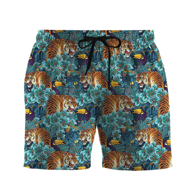 Retro Men's Beach Shorts With Fashionable Chinese Tiger Pattern 3D Printed Hawaiian Beach Casual Style Men's Pants