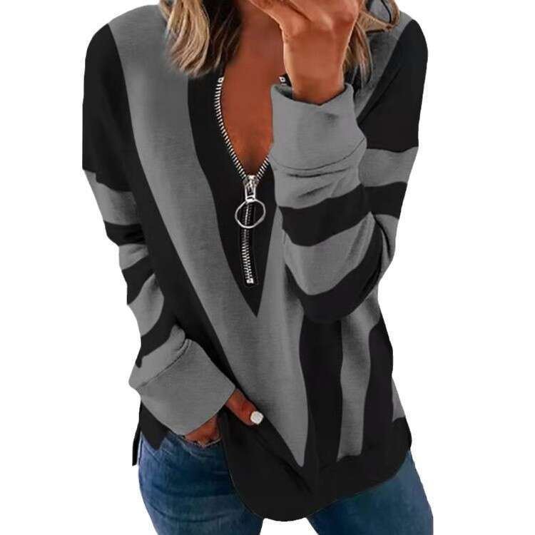 Autumn and winter hot selg V-neck zipper personalized print long sleeved women's hoodie 2024 temperament versatile new trend clothing ins