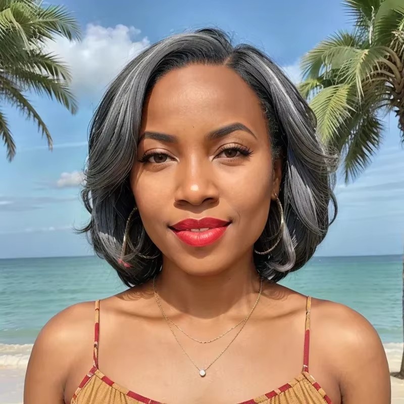 White mixed gray wig for women medium length Body wave layered wig natural looking 5x5 HD glueless wear and go 3d grey lace front closure wig