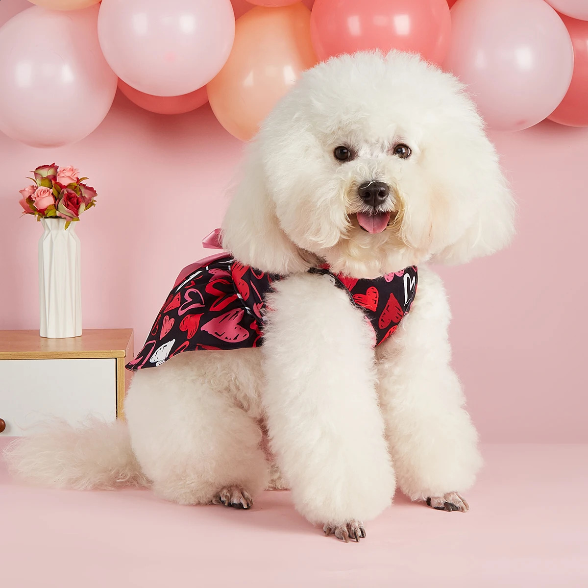 Dog Hearted Print Dress Spring Dog Clothes for Small Dogs Girl Valentines Puppy Princess Tutu Cute Dog Tulle Dresses Pet Party C 250206