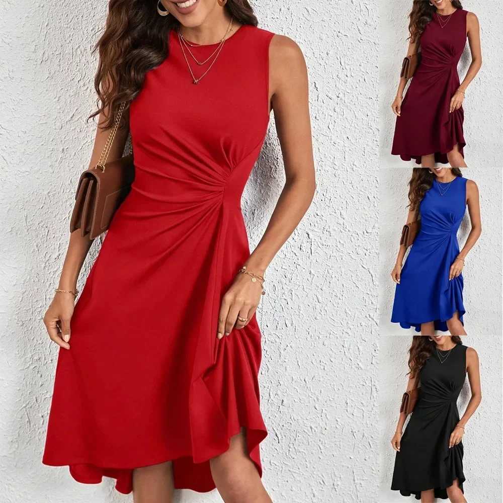 Womens Summer Sveless Ruched Waist Flowy A Line High Low Midi Cocktail Party DressXJ2500207