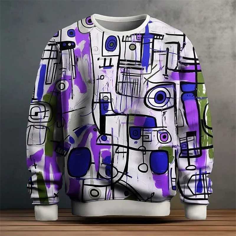 Colorful Graffiti Mens Hoodie New Oversized Mens Wear3D Printed Pattern Pullover Fashion Mens Clothing Autumn Mens Sweatshirt W250207