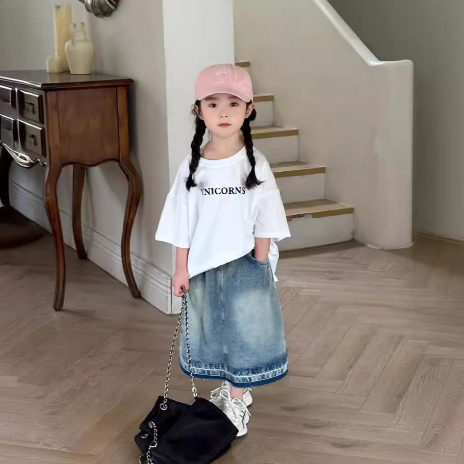 Baby Girl Top Korean Children Girls Letter Printed Short Sleeve T-shirt Summer Baby Loose Half Sleeve Base Tops 250207
