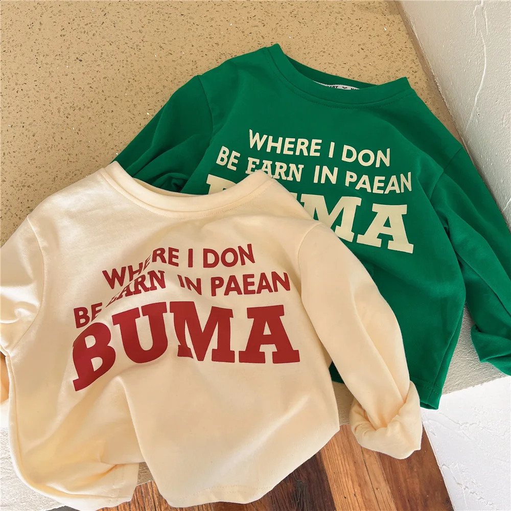Autumn Kids Boys Long Sleeve Base Shirt Pure Cotton Letter Printed Baby Top Versatile Simple Children Shirts 250117