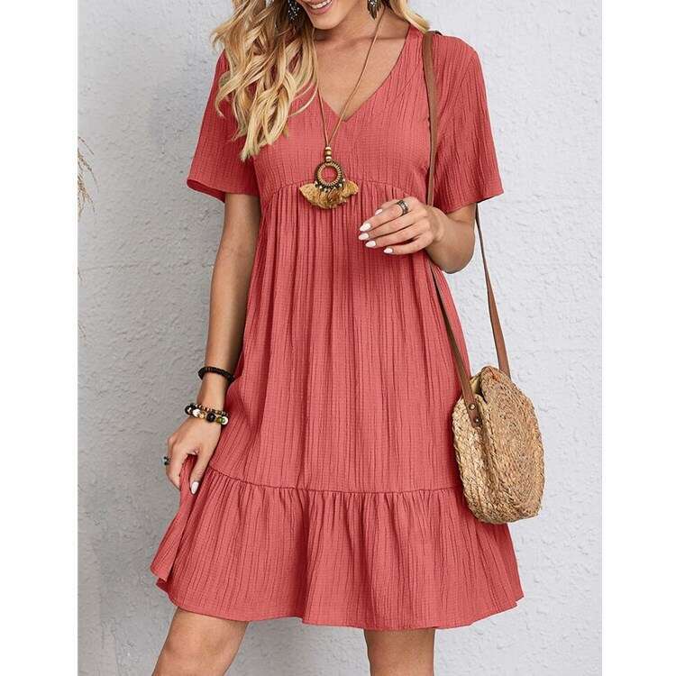 European American women's hot item summer loose casual short sleeved waist wing dress 2024 new style chic and elegant clothing