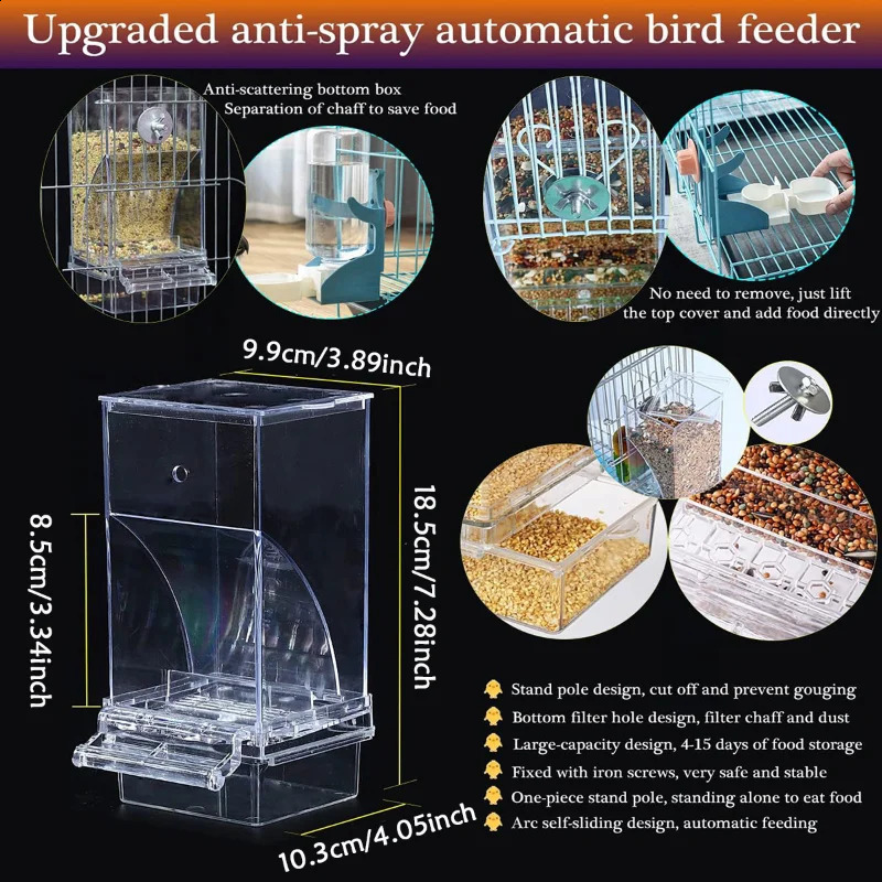 Automatic water dispenser for birds parrot feeding cage transparent parakeet seed container food feeding cage water dispenser 250207