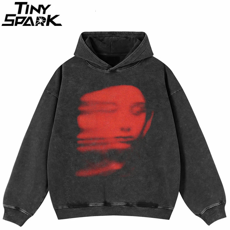 2024 Hip Hop Oversize Hoodie Sweatshirt Men Streetwear Freak Shadow Graphic Harajuku Retro Washed Black Hooded Pullover Y2K 250207