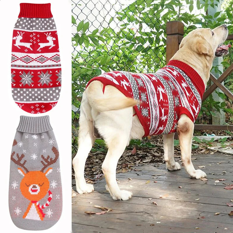 Christmas Dog Sweater Medium Large Dogs Reindeer Snowflake Knitted Sweater Xmas Holiday Pet Clothes Turtleneck Knitwear Pullover 250206
