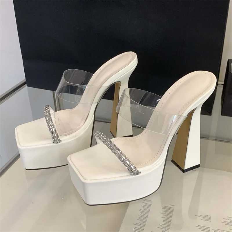 Eilyken Summer PVC Transparent Square Toe Platform Woman Slippers Fi Crystal Thick High Heels Slides ShoesXJ250207