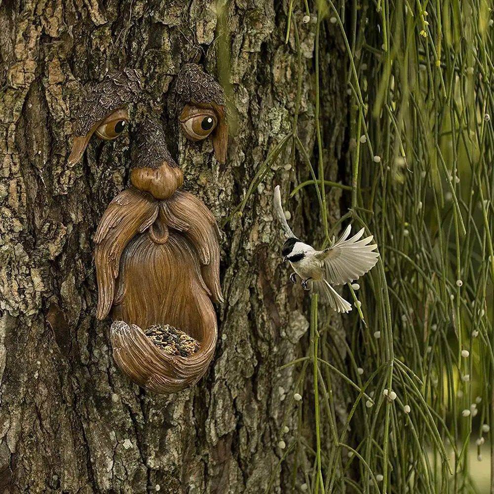 Bird Feeder Resin Tree Face Bird Feeder Courtyard Yard Garden Decorations Whimsical Tree Hugger Sculpture Art Decor 250207