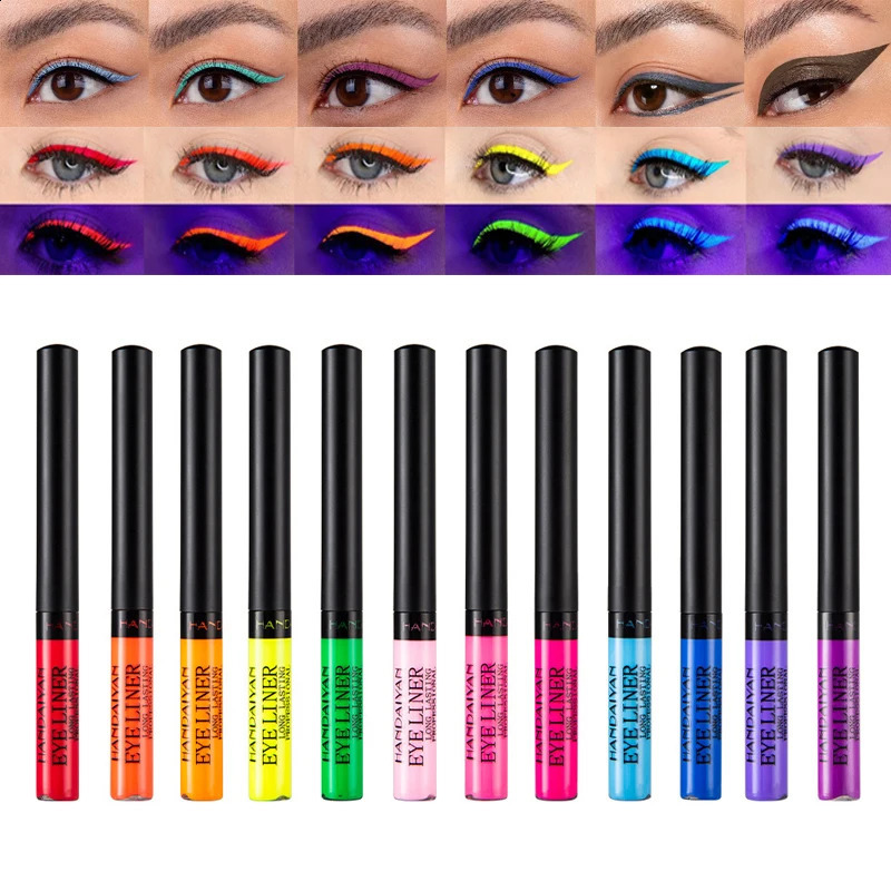 UV Light Neon Eyeliner Pen Eyes Makeup Red Waterproof Liquid Color Eye Liner Pencil Make Up Cosmetics Yellow Matte Purple Pen 250206