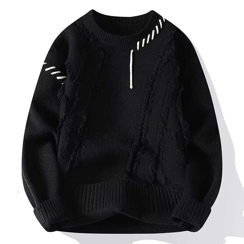 Autumn Winter Warm Knitted Sweaters Fashion Patchwork O Neck Knit Pullovers Korean Streetwear Pullover Casual Mens Clothing