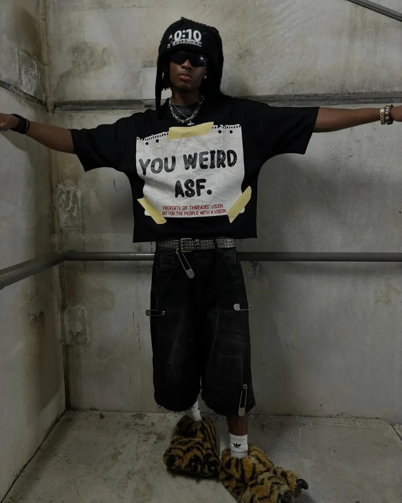 Y2k Rock Hip-hop Fashion T-shirt American Street Harajuku Retro Letter Printing Oversized Short-sleeved Tops Men Women Clothing 250116