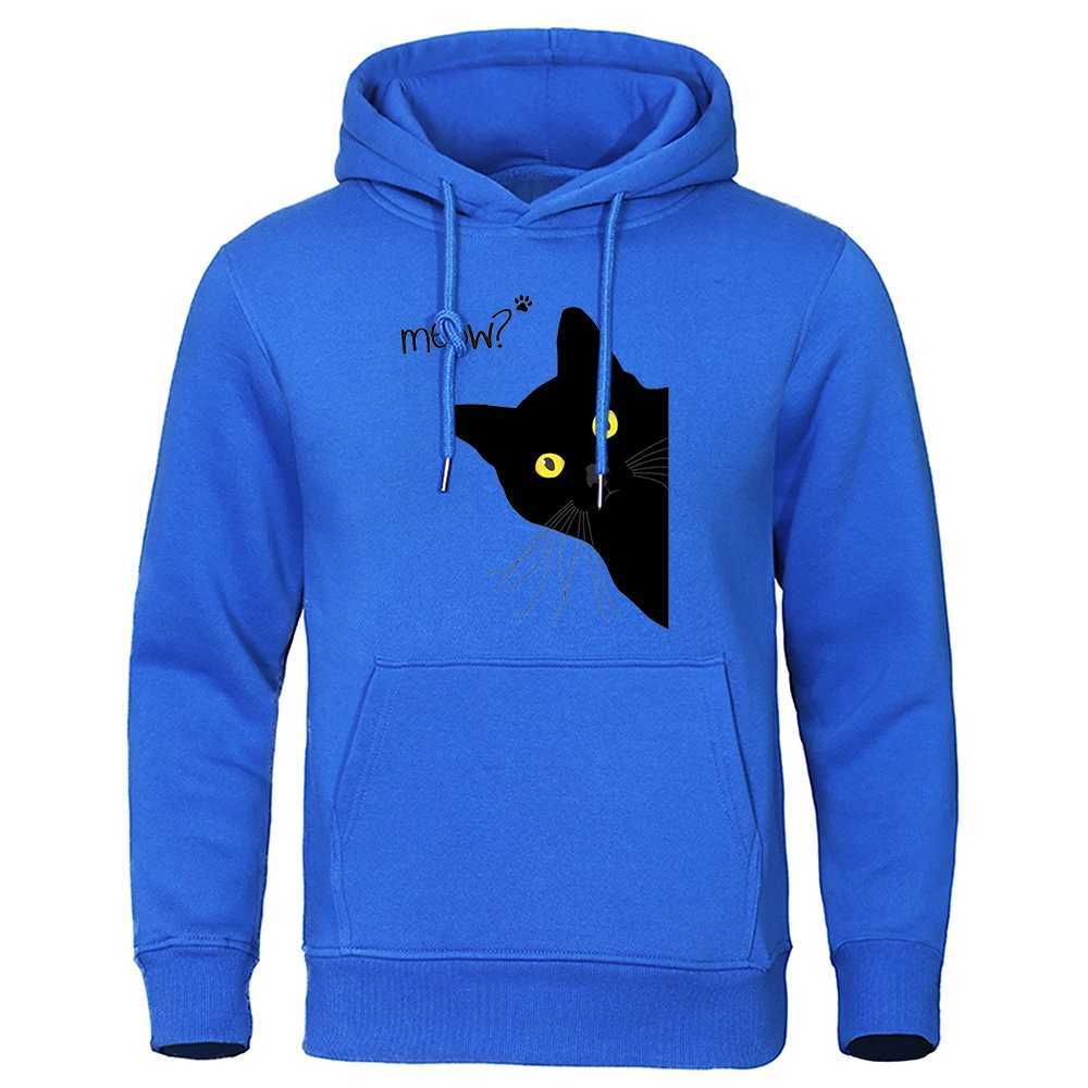 Meow Black Cat Hoodies Men Classic Oversized Round Neck Hoodie All-Match Creativity Tracksuit Quality Hip Hop Clothes For Men W250207