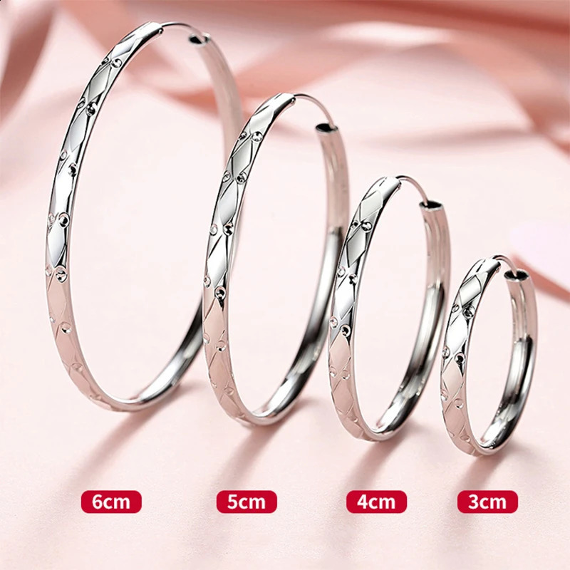 COSFIX 999 Sterling Silver Large Hoop Earrings for Women 30-60mm Womens Hoop Earrings Temperamental Earrings Hoop 250207