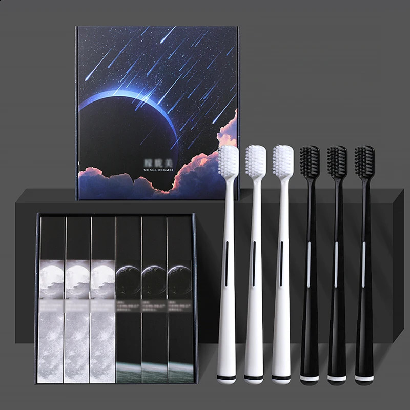 6/box black and white two colors home cleaning teeth soft hair cleaning tools high-grade handle toothbrush set oral care suitabl 250206
