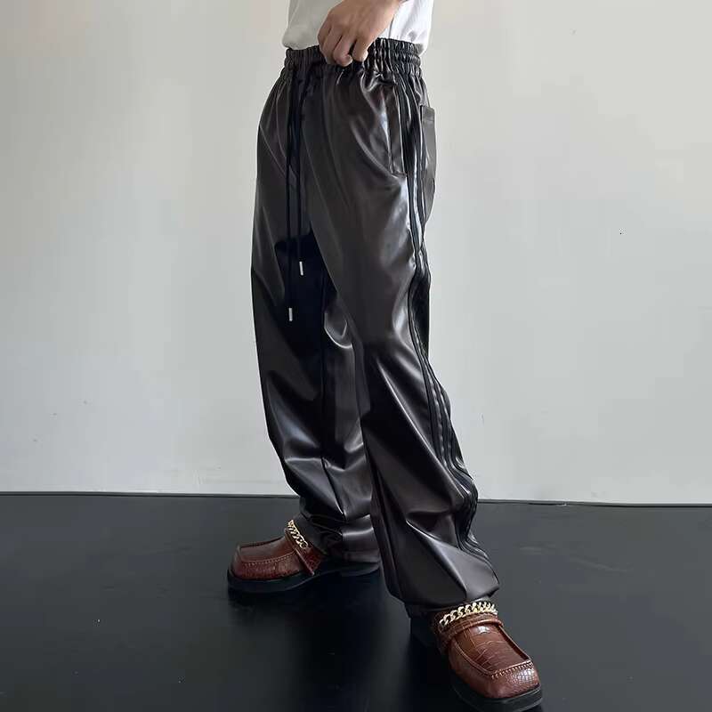 Leather Pants Mauroicardi Spring Autumn Cool Black Soft Stretchy Waterproof Pu Leather Pants For Men With Elastic Waist Loose Casual Clothes
