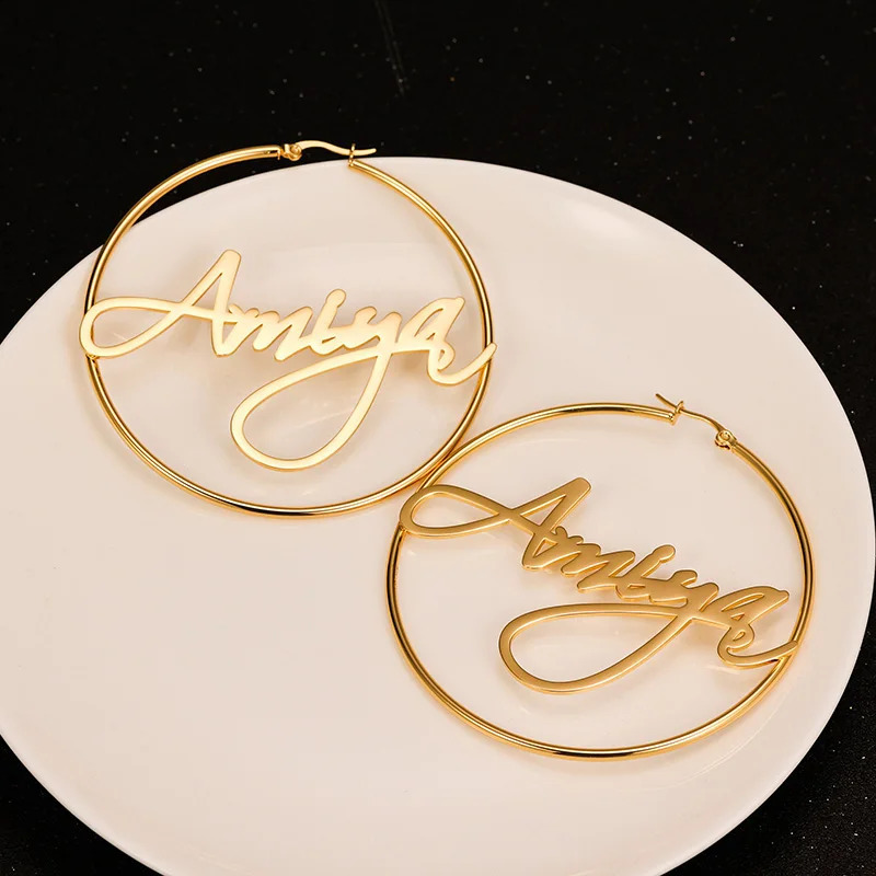 Stainless Steel Custom Name Letter Hoop Earring For Women Personalized Customized Name Cricle Earrings Wedding Jewelry Gift 250206