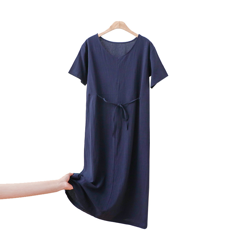 F7410 Japanese lazy front and back two-wear summer new solid color large size loose slim dress fashionable simple style