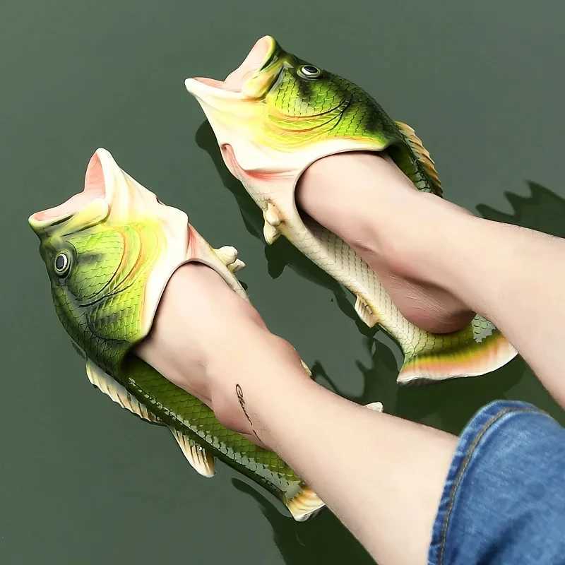 Funny Fis Mens Outdoor Beach Sandals Big Size 46 47 Gift for Fishing Enthusiasts Man Bass Slipper Unisex Slides ShoesXJ250207