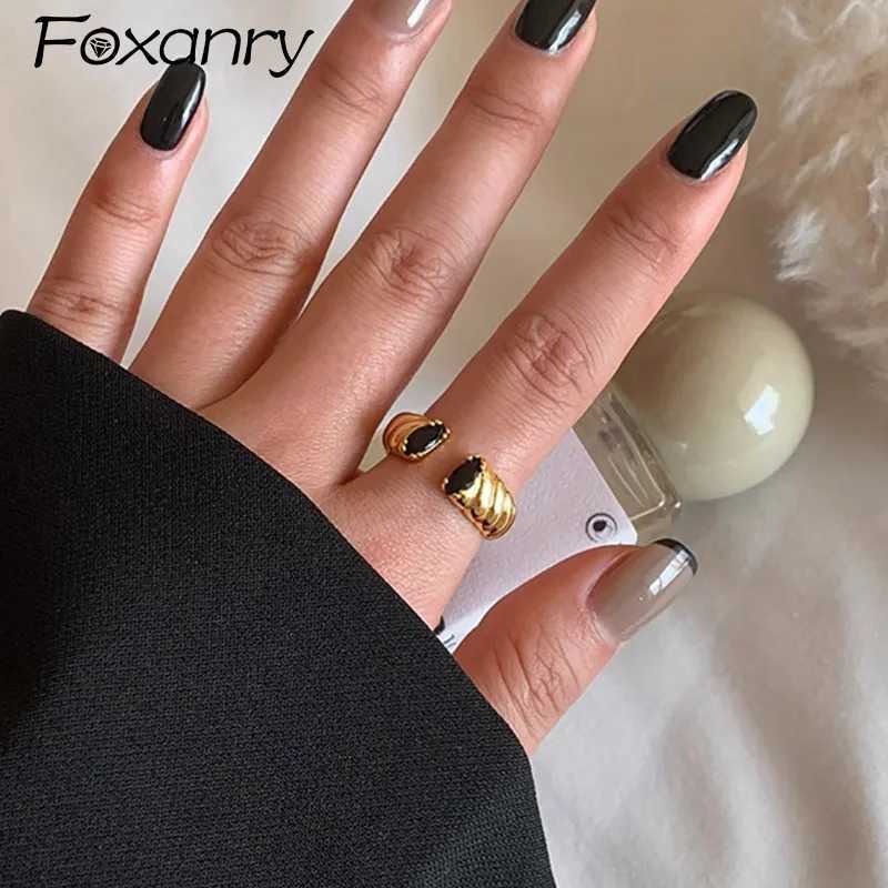Foxanry Non-fading Gold Color Engagement Rings for Women Couples Trendy Elegant Sparkling Zircons Wedding Bride Jewelry Gifts W250207
