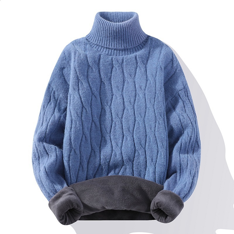 High neck and plush thick sweater for mens warmth autumn winter youth trend long sleeved base knitted 250207