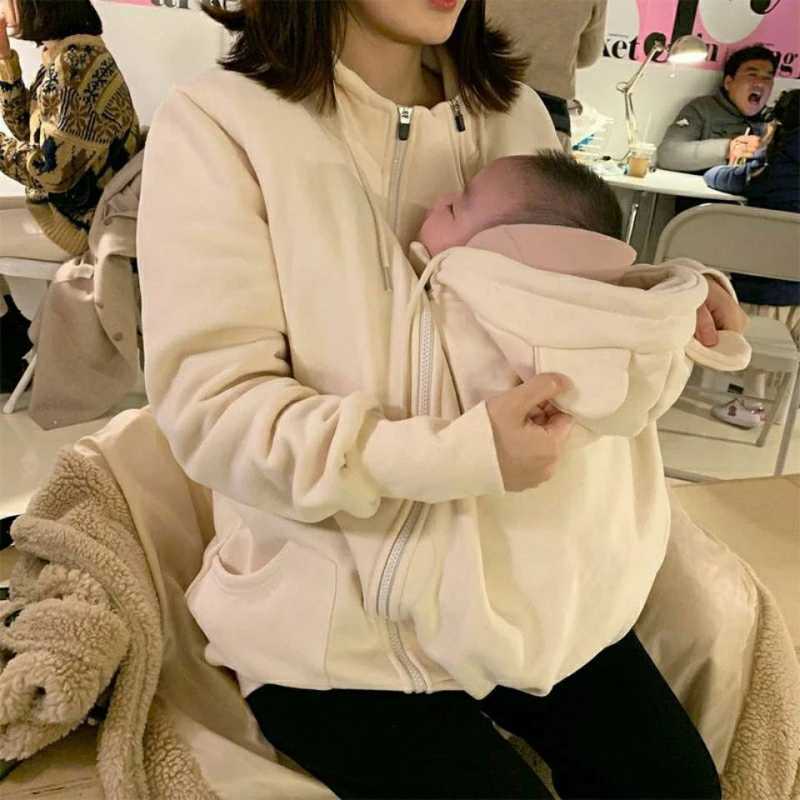 Winter Maternity Clothes Fashion Mother Baby Carrier Jacket Kangaroo Warm Maternity Hoodies Outerwear Coat For Pregnant Woman W250207
