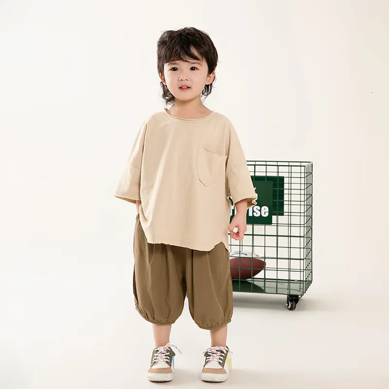 T-shirt Childrens Clothing Boys Short Sleeved Summer Korean Burr Edge Solid Color Half Sleeve Tops Round Collar 250207