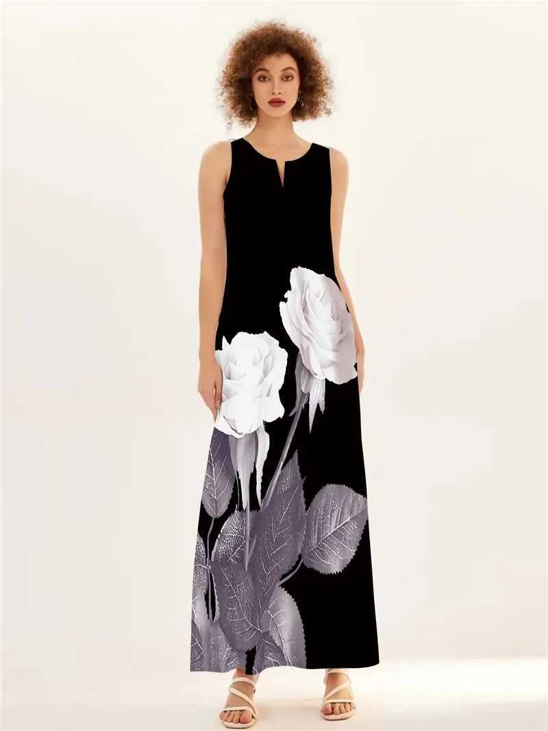 Summer Womens Dress Ele Sveless V-Neck Vintage Print Long Dress Beach Party Casual Tank Women Maxi Dress Large Size RobeXJ2500207