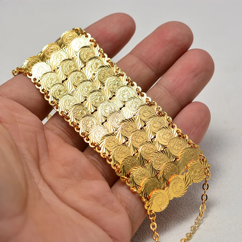 Gold Color Coins Bangles Bracelets For Women Men Money Coin Bracelet Islamic Muslim Arab Middle Eastern Jewelry African Gifts 250206