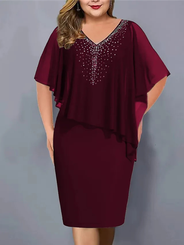 2024 Elegant Summer Party Dress Rhinestone Decor Daily Wear Bodycon Plus Size Chiffon Lady Banquet Dress 250207